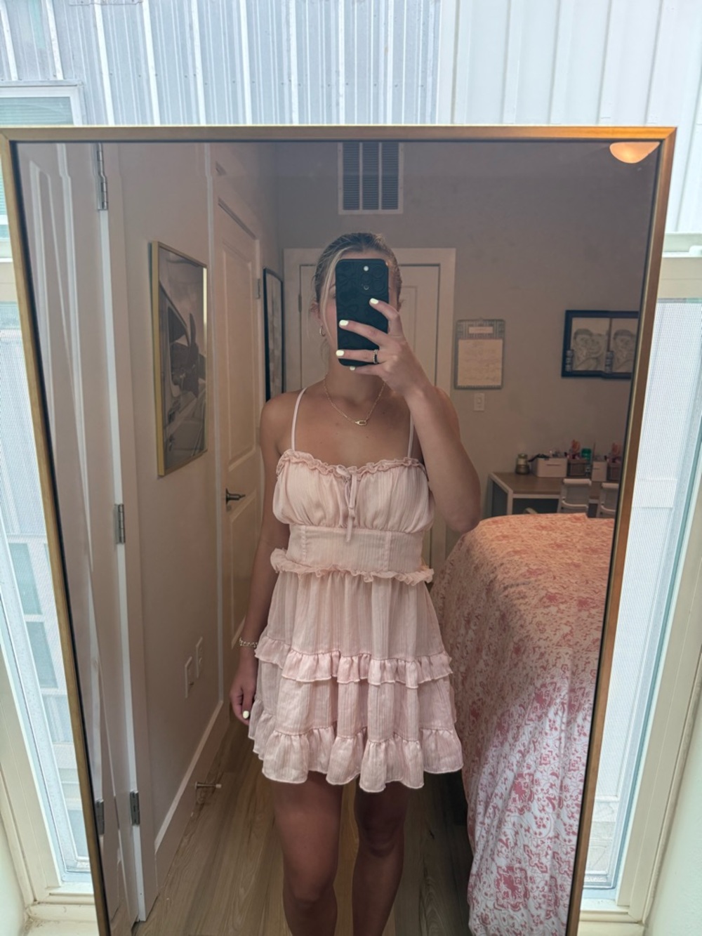 Women’s Pink Ruffle Tiered Mini Dress - Picture 2 of 2
